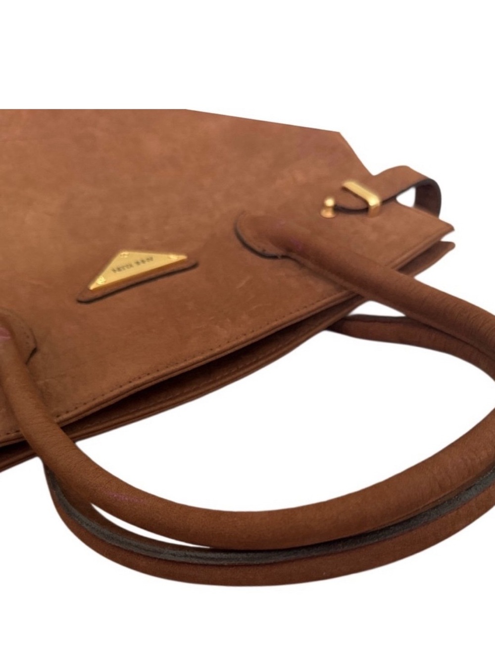 Anne Klein Brown Suede Tote Bag with Gold Trim - Classic Everyday - Picture 6 of 7